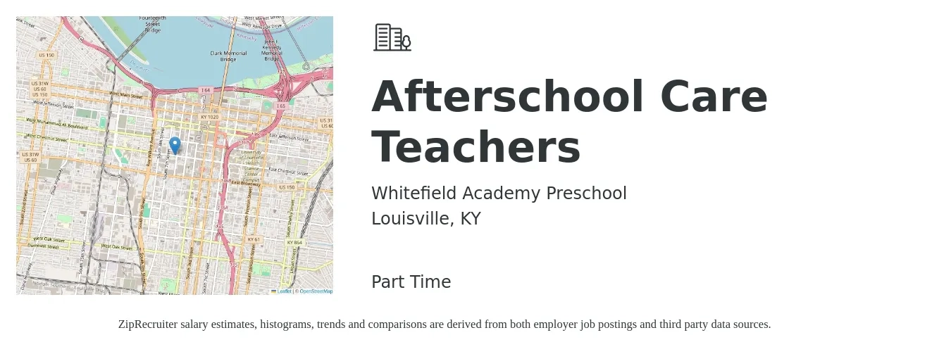 Whitefield Academy Preschool job posting for a Afterschool Care Teachers in Louisville, KY with a salary of $13 to $21 Hourly with a map of Louisville location.