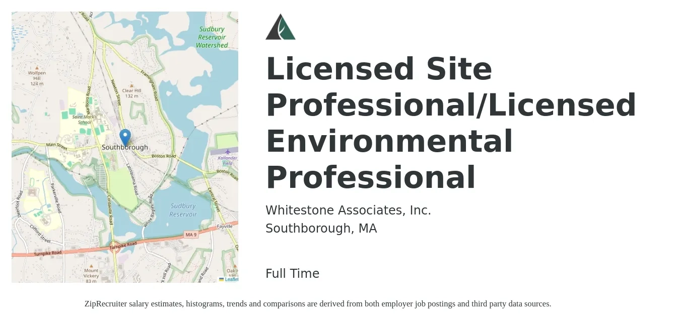 Whitestone Associates, Inc. job posting for a Licensed Site Professional/Licensed Environmental Professional in Southborough, MA with a salary of $56,100 to $80,200 Yearly with a map of Southborough location.