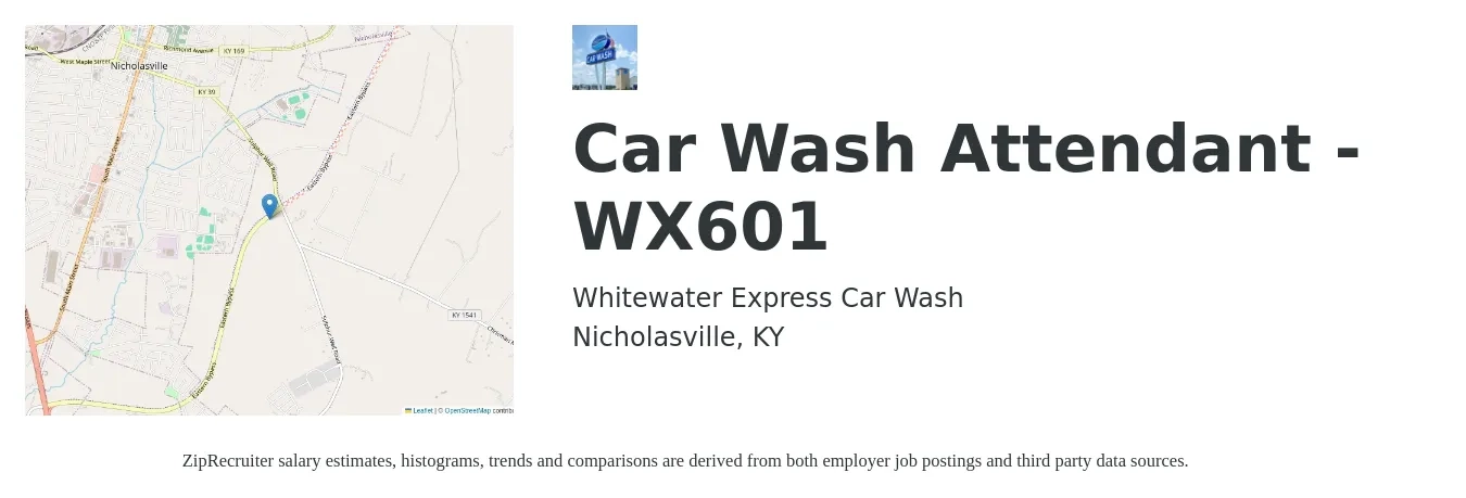 Whitewater Express Car Wash job posting for a Car Wash Attendant - WX601 in Nicholasville, KY with a salary of $14 to $16 Yearly with a map of Nicholasville location.