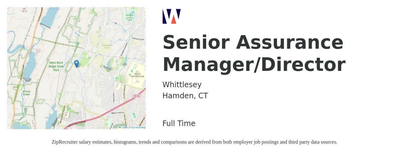 Whittlesey job posting for a Senior Assurance Manager/Director in Hamden, CT with a salary of $48,700 to $135,700 Yearly with a map of Hamden location.