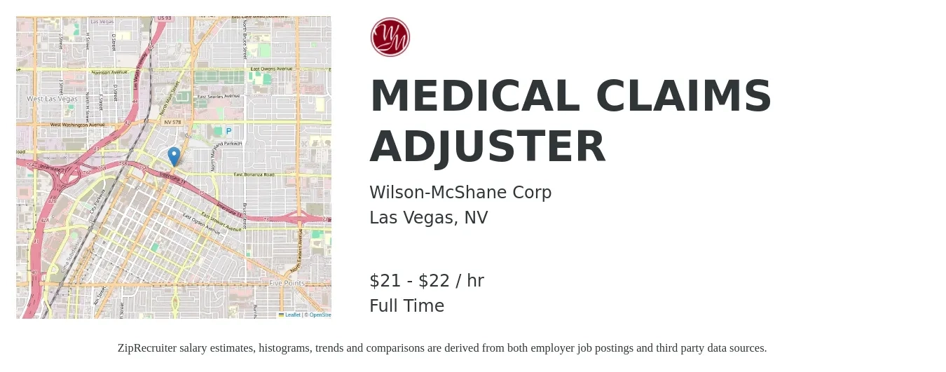 Wilson-McShane Corp job posting for a MEDICAL CLAIMS ADJUSTER in Las Vegas, NV with a salary of $22 to $23 Hourly with a map of Las Vegas location.