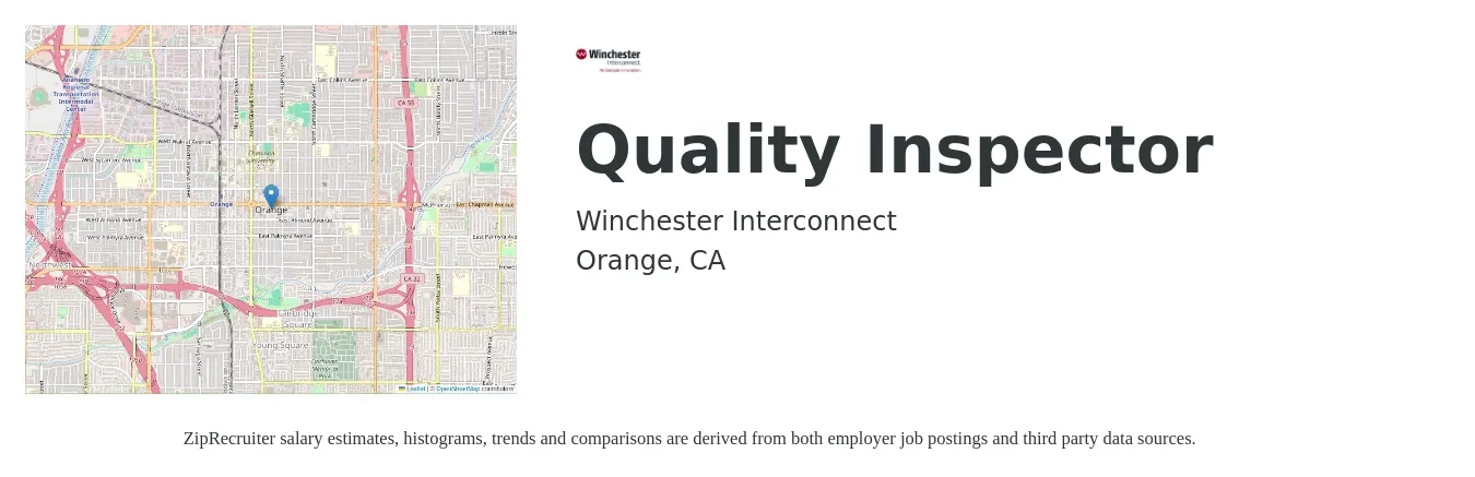 Winchester Interconnect job posting for a Quality Inspector in Orange, CA with a salary of $18 to $27 Hourly with a map of Orange location.
