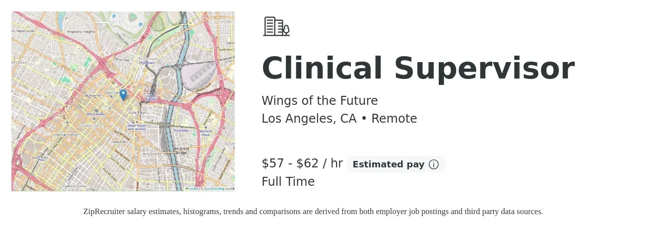 Wings of the Future job posting for a Clinical Supervisor in Los Angeles, CA with a salary of $69,000 to $95,400 Yearly with a map of Los Angeles location.