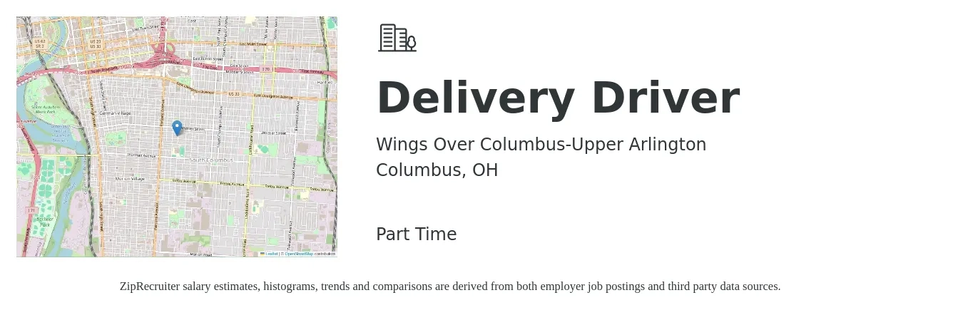 Wings Over Columbus-Upper Arlington job posting for a Delivery Driver in Columbus, OH with a salary of $16 to $20 Hourly with a map of Columbus location.
