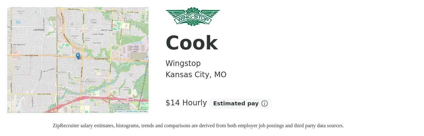 Wingstop job posting for a Cook in Kansas City, MO with a salary of $16 Hourly with a map of Kansas City location.