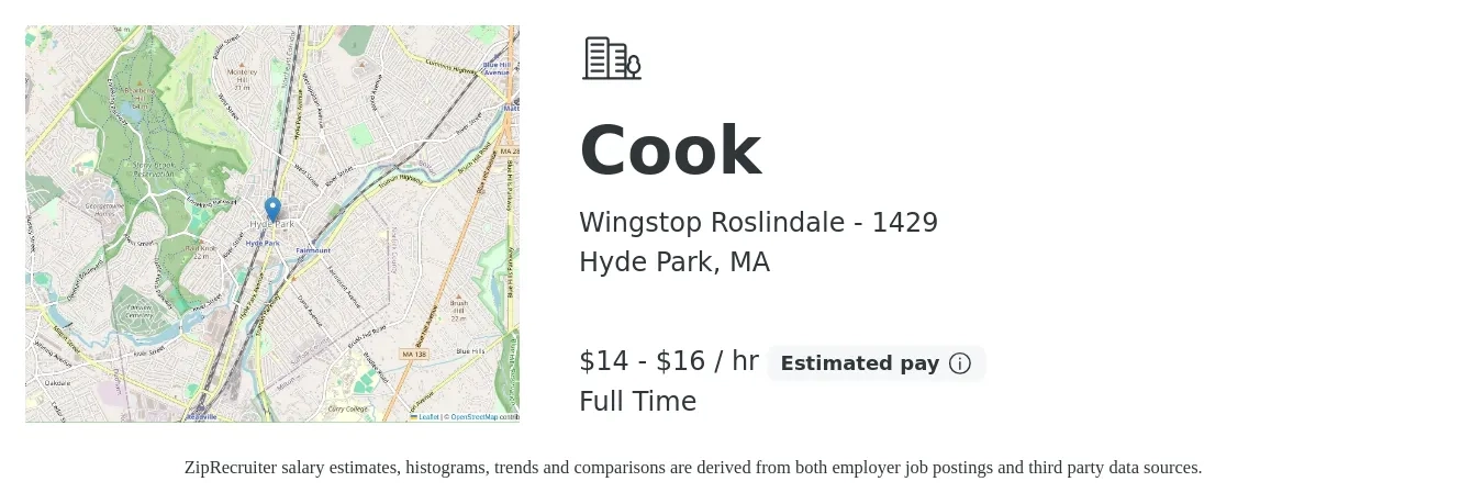 Wingstop Roslindale - 1429 job posting for a Cook in Hyde Park, MA with a salary of $15 to $17 Hourly with a map of Hyde Park location.