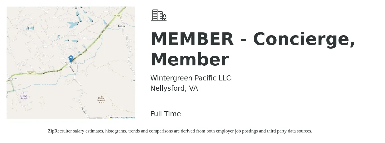 Wintergreen Pacific LLC job posting for a MEMBER - Concierge, Member in Nellysford, VA with a salary of $15 to $20 Hourly with a map of Nellysford location.