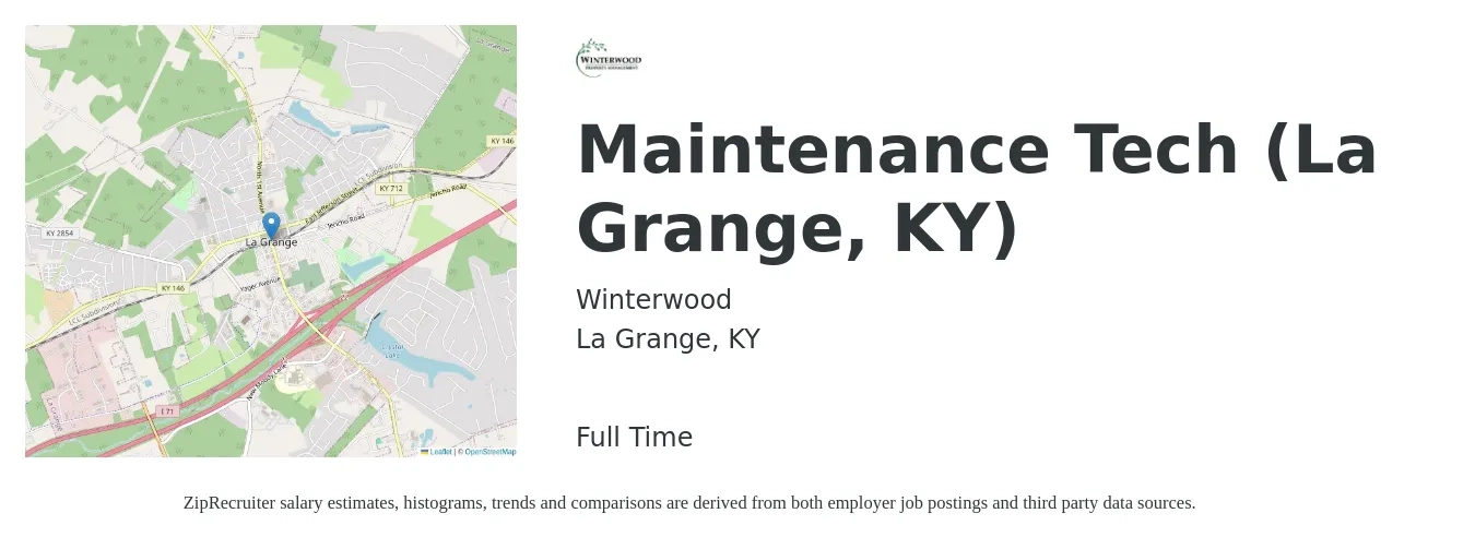 Winterwood job posting for a Maintenance Tech (La Grange, KY) in La Grange, KY with a salary of $19 Hourly with a map of La Grange location.