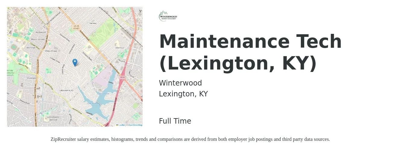 Winterwood job posting for a Maintenance Tech (Lexington, KY) in Lexington, KY with a salary of $17 to $24 Hourly with a map of Lexington location.