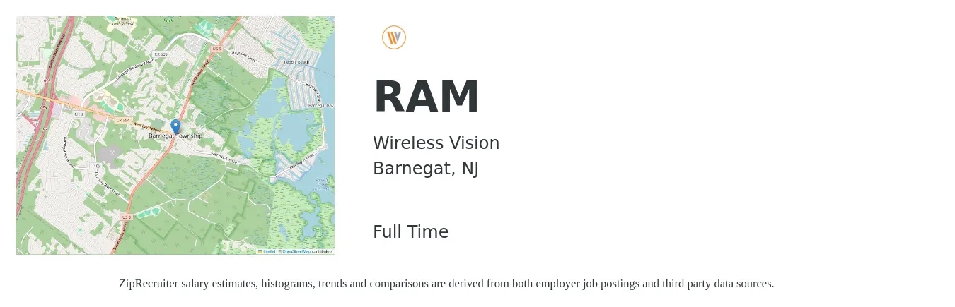 Wireless Vision job posting for a RAM in Barnegat, NJ with a salary of $37,700 to $60,000 Yearly with a map of Barnegat location.