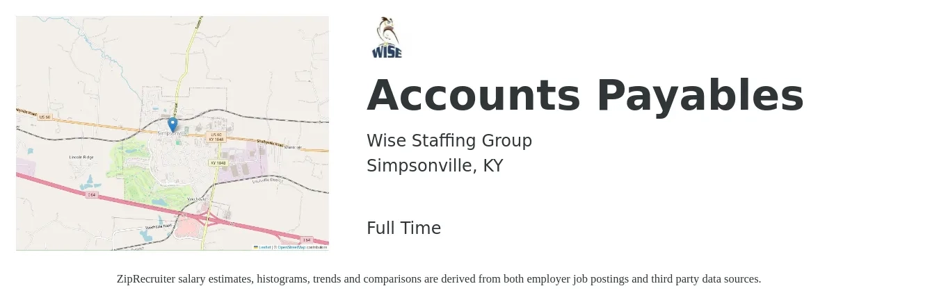 Wise Staffing Group job posting for a Accounts Payables in Simpsonville, KY with a salary of $18 to $22 Hourly with a map of Simpsonville location.