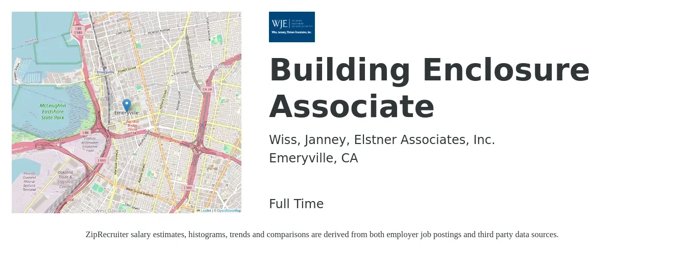 Wiss, Janney, Elstner Associates, Inc. job posting for a Building Enclosure Associate in Emeryville, CA with a map of Emeryville location.