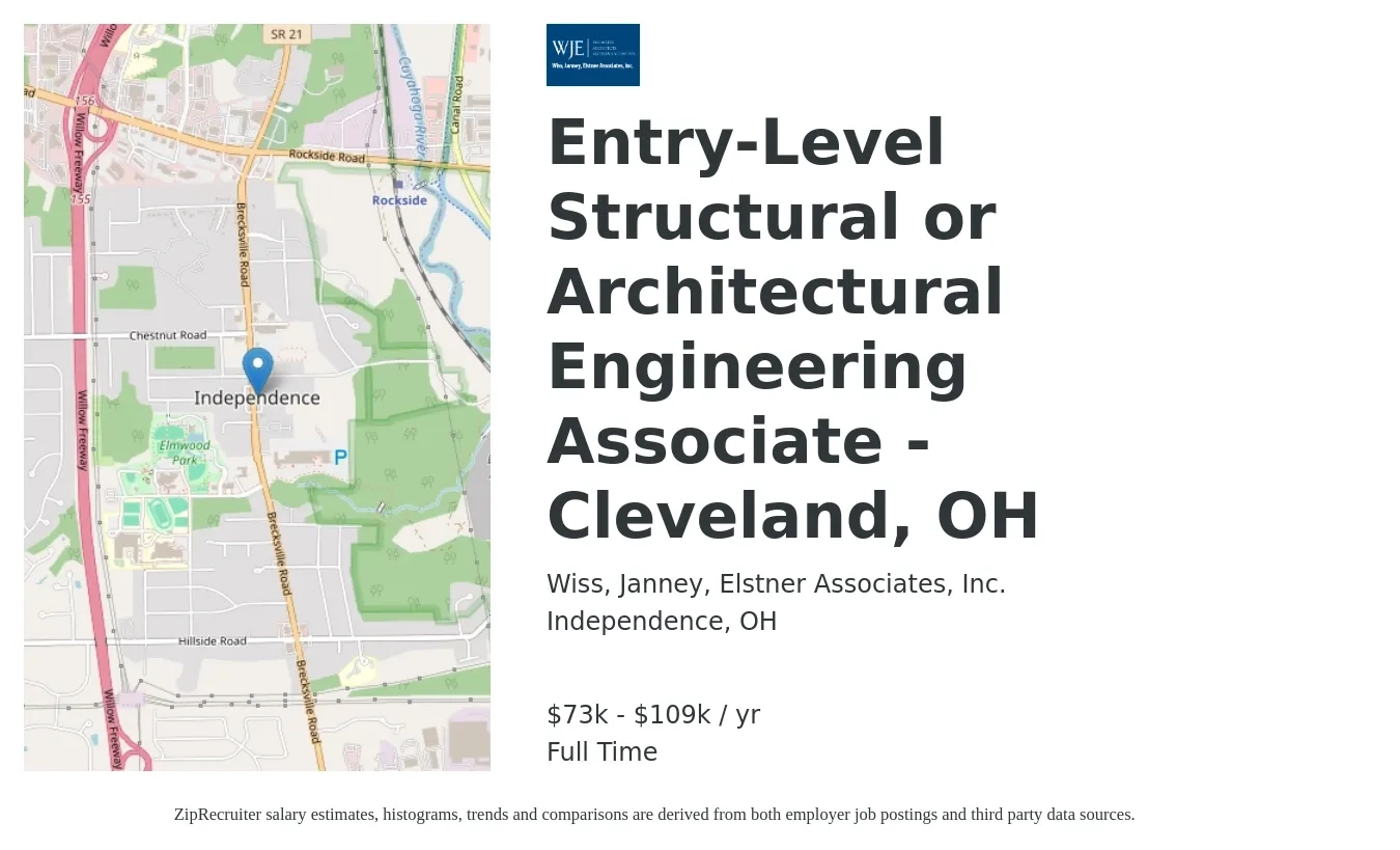 Wiss, Janney, Elstner Associates, Inc. job posting for a Entry-Level Structural or Architectural Engineering Associate - Cleveland, OH in Independence, OH with a salary of $73,280 to $109,920 Yearly with a map of Independence location.