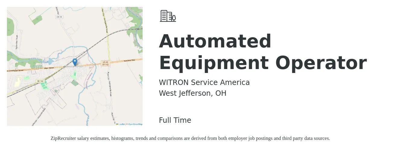 WITRON Service America job posting for a Automated Equipment Operator in West Jefferson, OH with a salary of $19 to $26 Hourly with a map of West Jefferson location.
