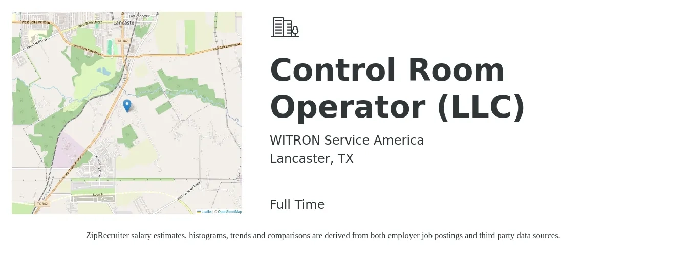 WITRON Service America job posting for a Control Room Operator (LLC) in Lancaster, TX with a salary of $18 to $25 Hourly with a map of Lancaster location.