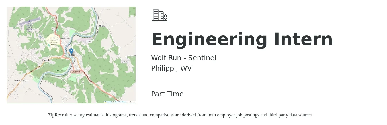 Wolf Run - Sentinel job posting for a Engineering Intern in Philippi, WV with a salary of $16 to $21 Hourly with a map of Philippi location.