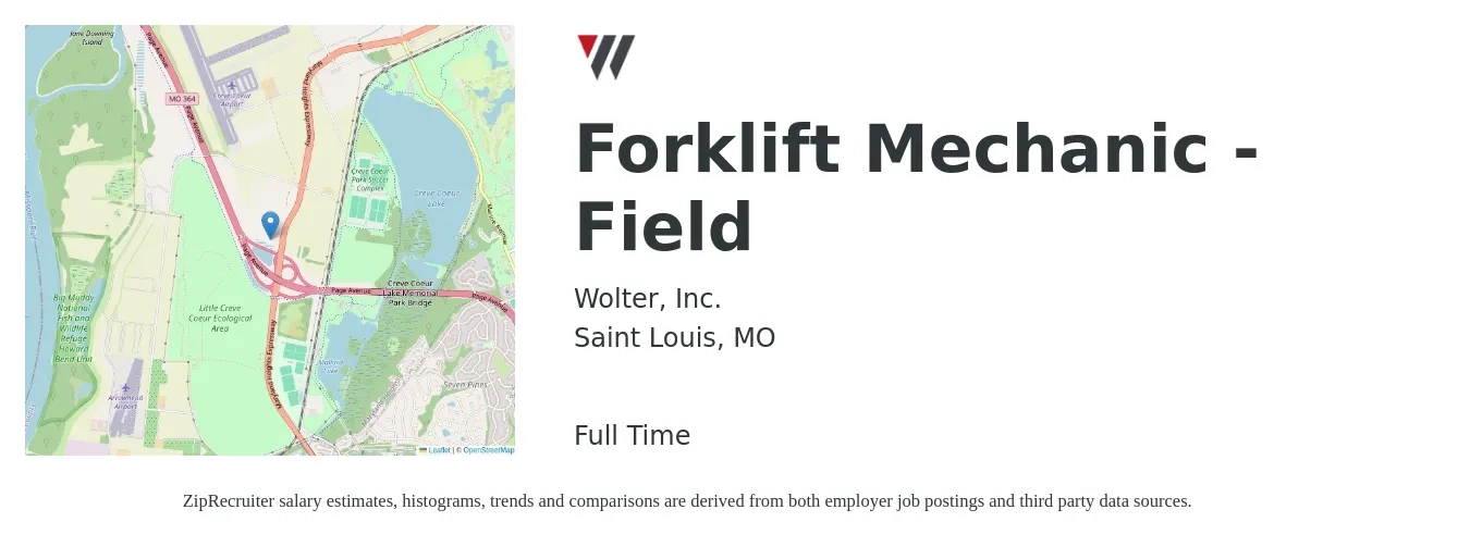 Wolter, Inc. job posting for a Forklift Mechanic - Field in Saint Louis, MO with a salary of $22 to $30 Hourly with a map of Saint Louis location.