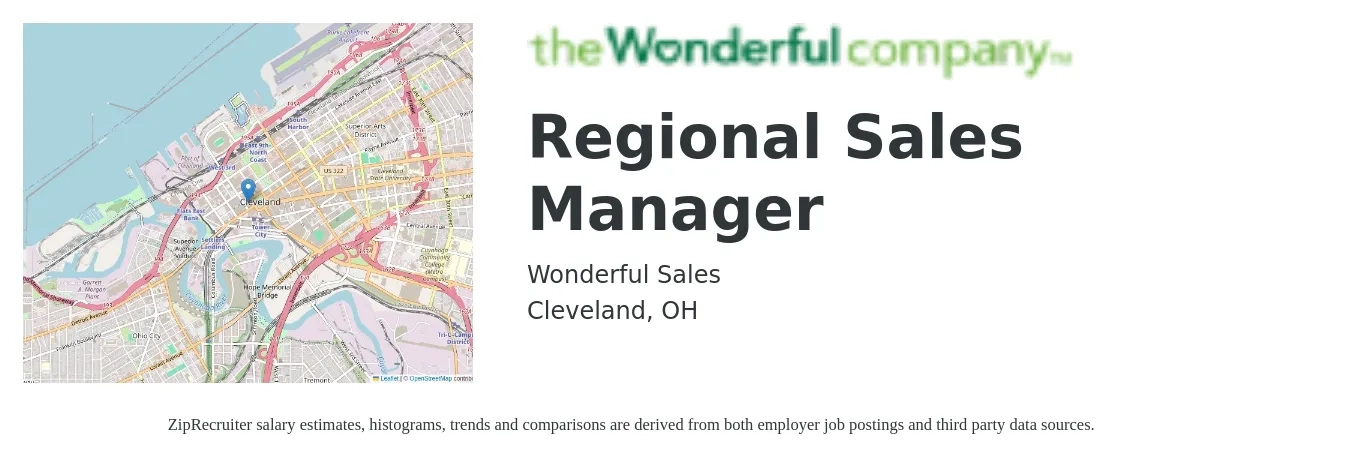 Wonderful Sales job posting for a Regional Sales Manager in Cleveland, OH with a salary of $69,800 to $109,100 Yearly with a map of Cleveland location.