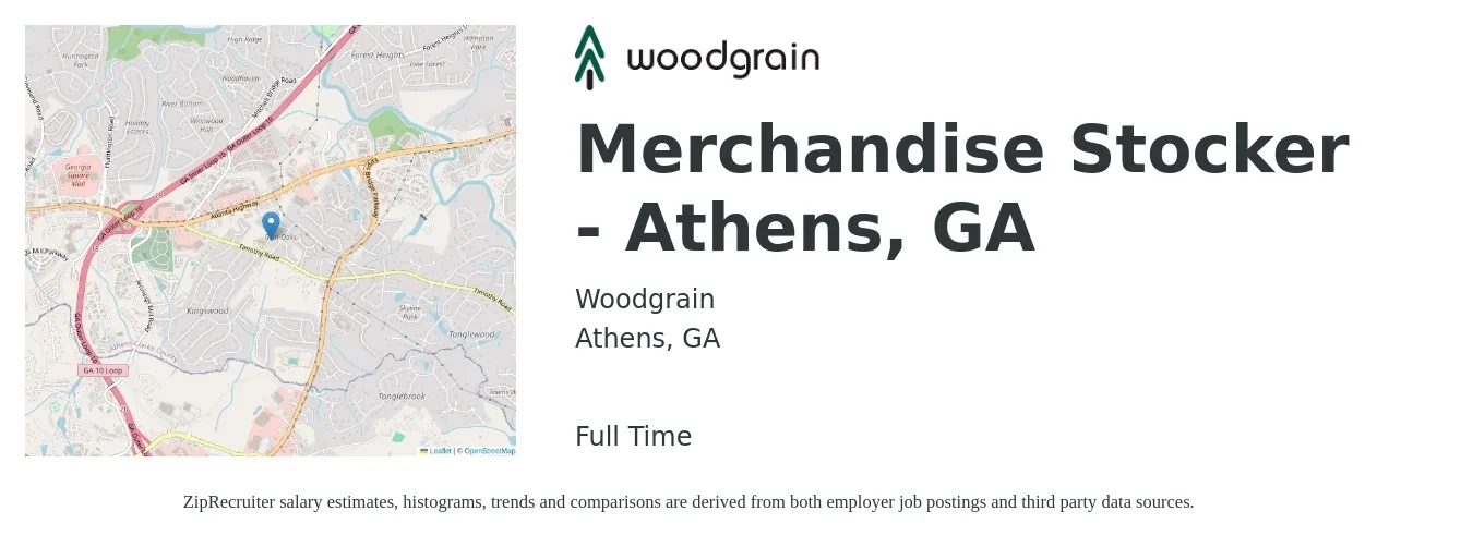 Woodgrain job posting for a Merchandise Stocker - Athens, GA in Athens, GA with a salary of $750 Weekly with a map of Athens location.