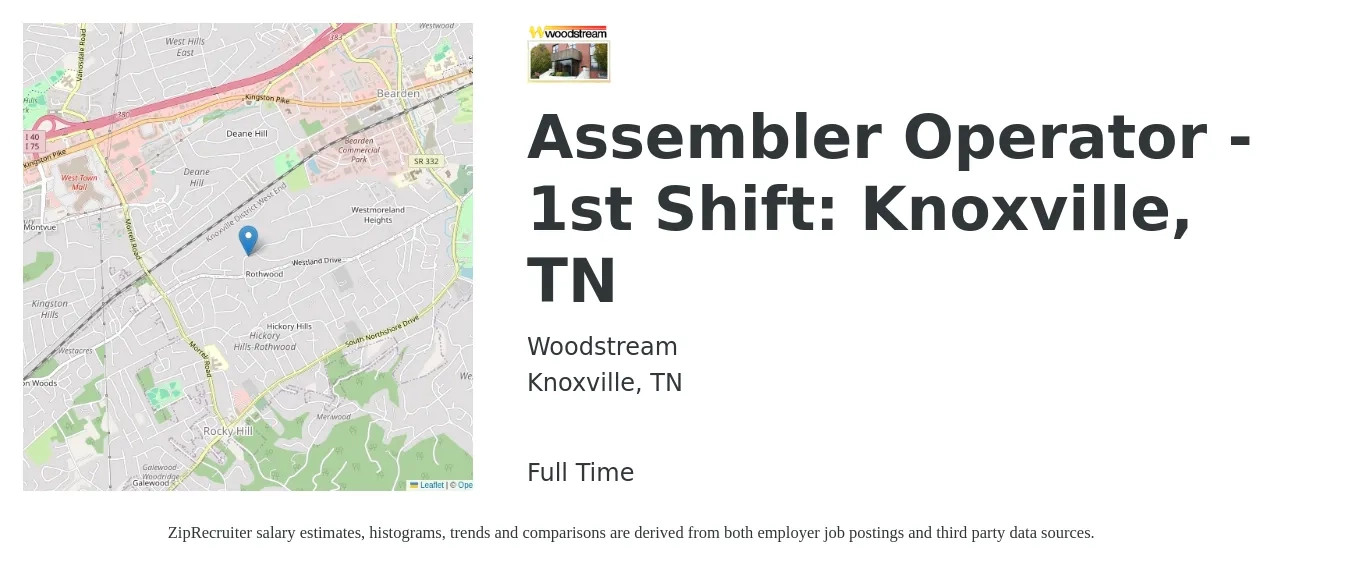 Woodstream job posting for a Assembler Operator - 1st Shift: Knoxville, TN in Knoxville, TN with a salary of $15 to $18 Hourly with a map of Knoxville location.