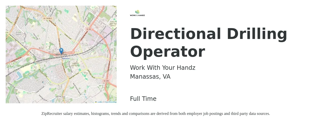 Work With Your Handz job posting for a Directional Drilling Operator in Manassas, VA with a salary of $24 to $30 Hourly with a map of Manassas location.