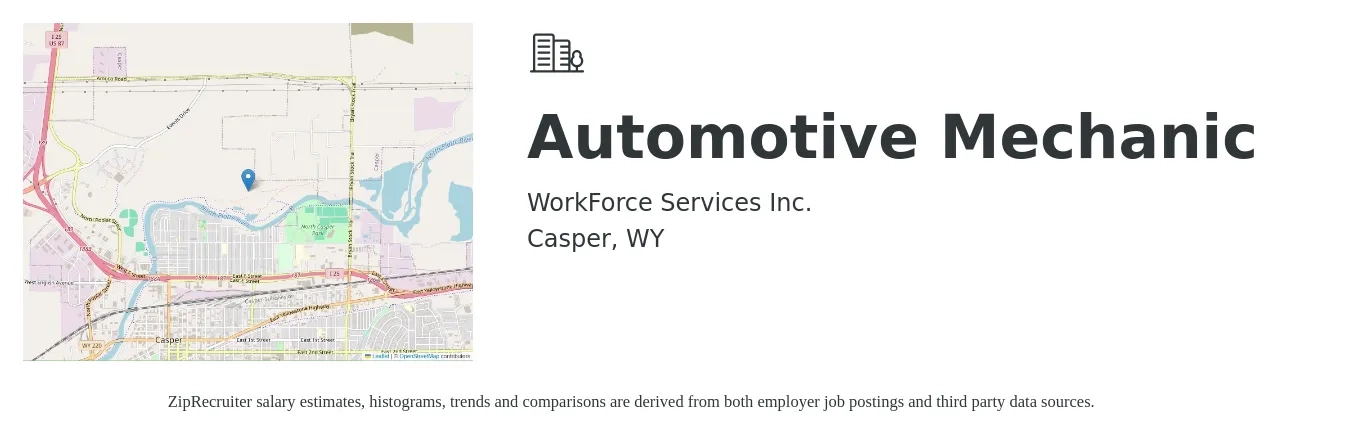 WorkForce Services Inc. job posting for a Automotive Mechanic in Casper, WY with a salary of $33 Hourly with a map of Casper location.