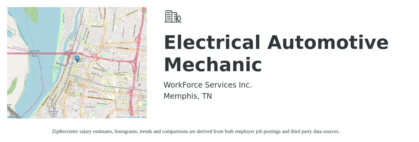 WorkForce Services Inc. job posting for a Electrical Automotive Mechanic in Memphis, TN with a salary of $30 Hourly with a map of Memphis location.