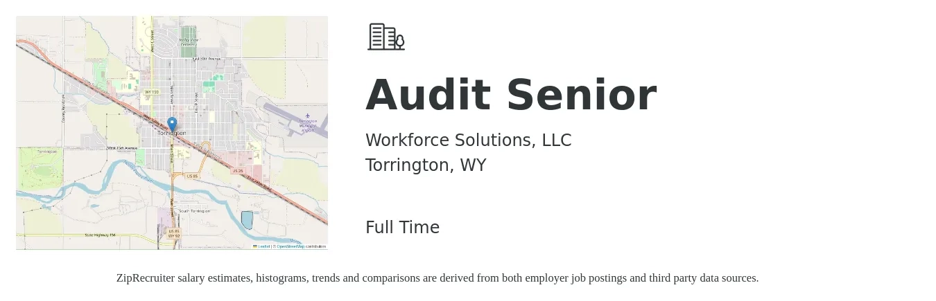 Workforce Solutions, LLC job posting for a Audit Senior in Torrington, WY with a salary of $48 to $48 Hourly with a map of Torrington location.