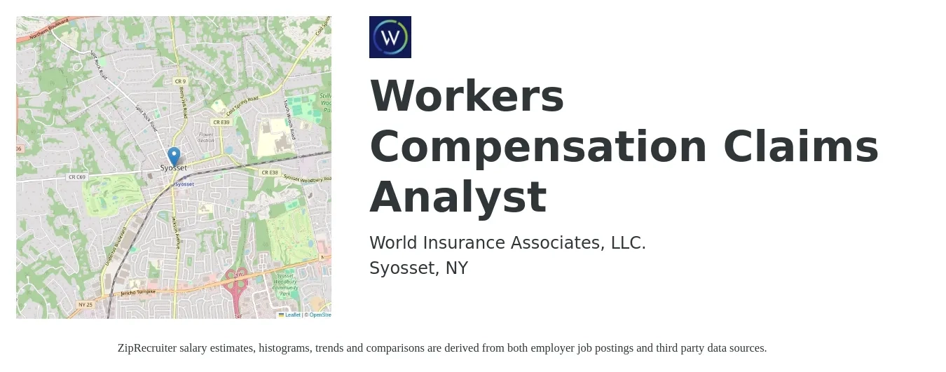 World Insurance Associates, LLC. job posting for a Workers Compensation Claims Analyst in Syosset, NY with a salary of $26 to $43 Hourly with a map of Syosset location.