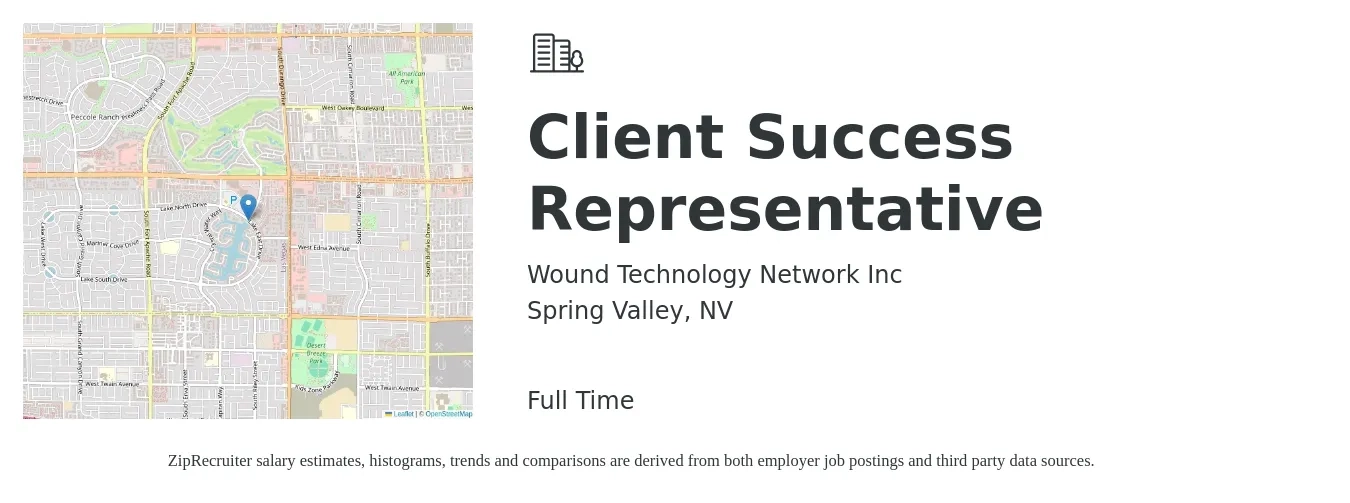 Wound Technology Network Inc job posting for a Client Success Representative in Spring Valley, NV with a salary of $18 to $25 Hourly with a map of Spring Valley location.