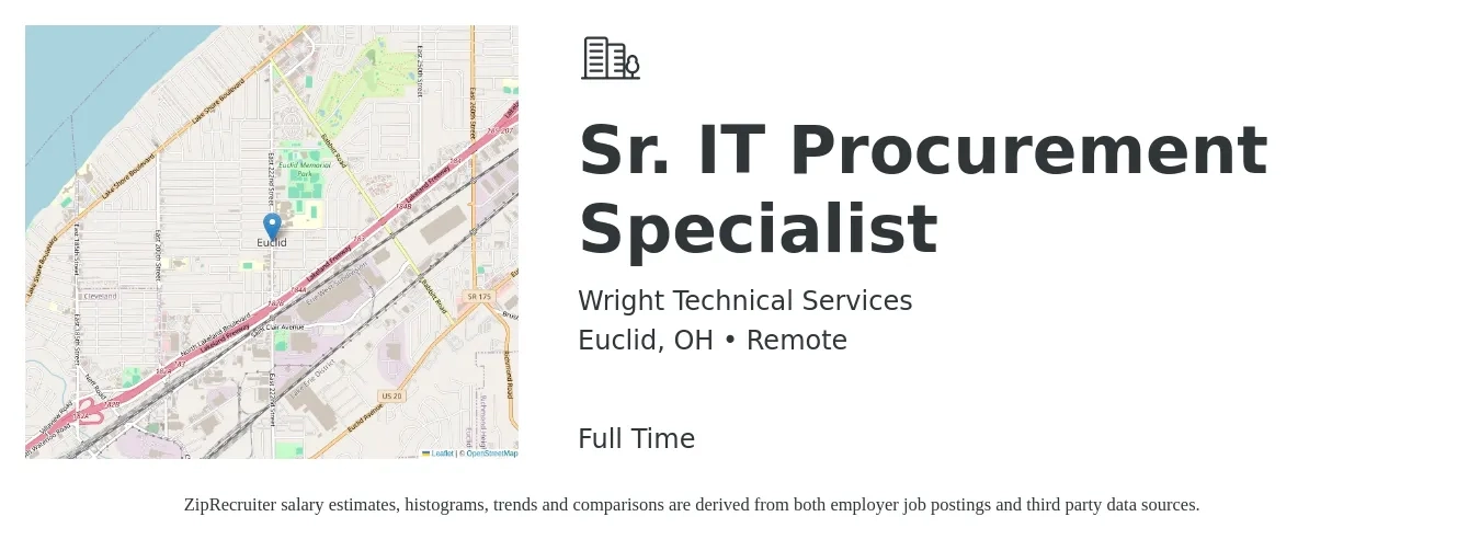 Wright Technical Services job posting for a Sr. IT Procurement Specialist in Euclid, OH with a salary of $68,600 to $97,000 Yearly with a map of Euclid location.