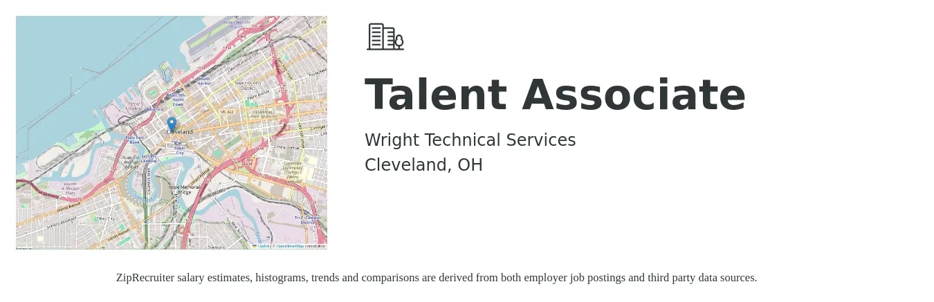 Wright Technical Services job posting for a Talent Associate in Cleveland, OH with a salary of $43,700 to $75,200 Yearly with a map of Cleveland location.