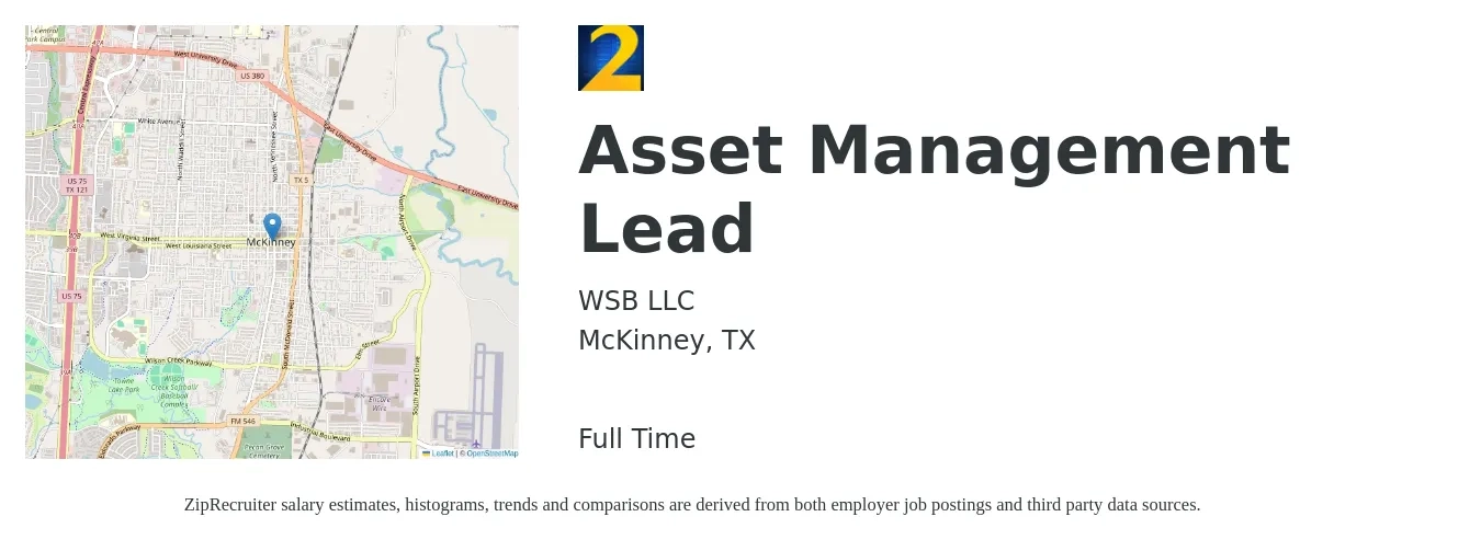 WSB LLC job posting for a Asset Management Lead in McKinney, TX with a salary of $40,300 to $180,600 Yearly with a map of McKinney location.