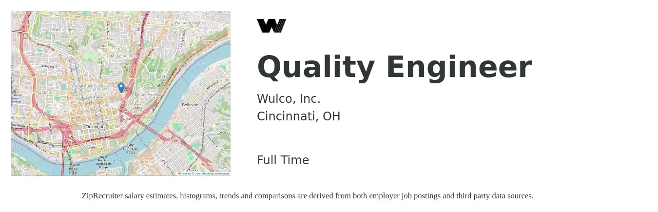 Wulco, Inc. job posting for a Quality Engineer in Cincinnati, OH with a salary of $69,100 to $89,300 Yearly with a map of Cincinnati location.