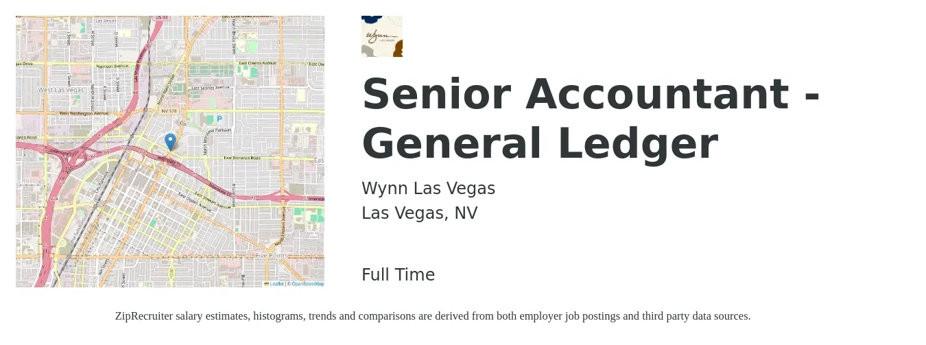 Wynn Las Vegas job posting for a Senior Accountant - General Ledger in Las Vegas, NV with a salary of $51,600 to $70,700 Yearly with a map of Las Vegas location.