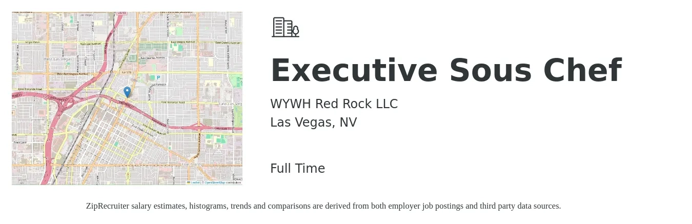 WYWH Red Rock LLC job posting for a Executive Sous Chef in Las Vegas, NV with a salary of $60,800 to $77,600 Yearly with a map of Las Vegas location.