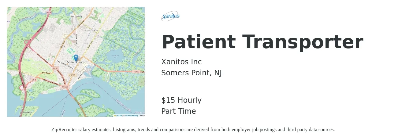 Xanitos Inc job posting for a Patient Transporter in Somers Point, NJ with a salary of $16 Hourly with a map of Somers Point location.