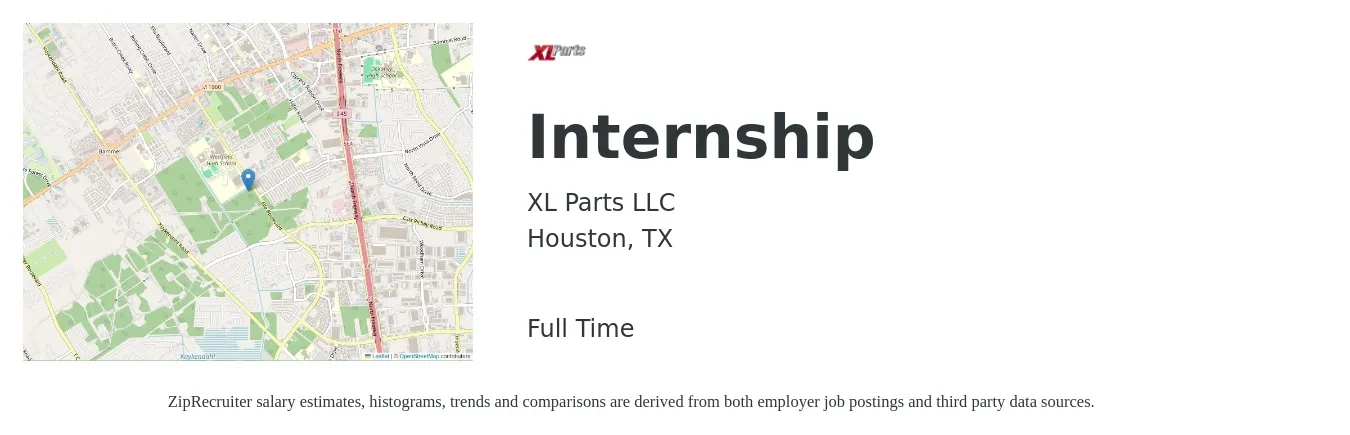 XL Parts LLC job posting for a Internship in Houston, TX with a salary of $14 to $18 Hourly with a map of Houston location.