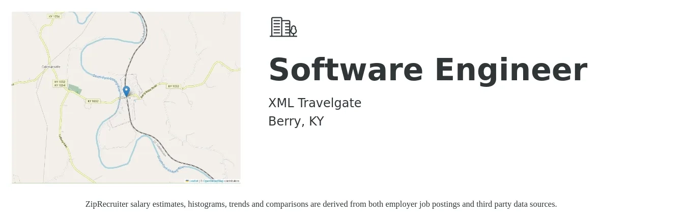 XML Travelgate job posting for a Software Engineer in Berry, KY with a salary of $113,000 to $163,000 Yearly with a map of Berry location.