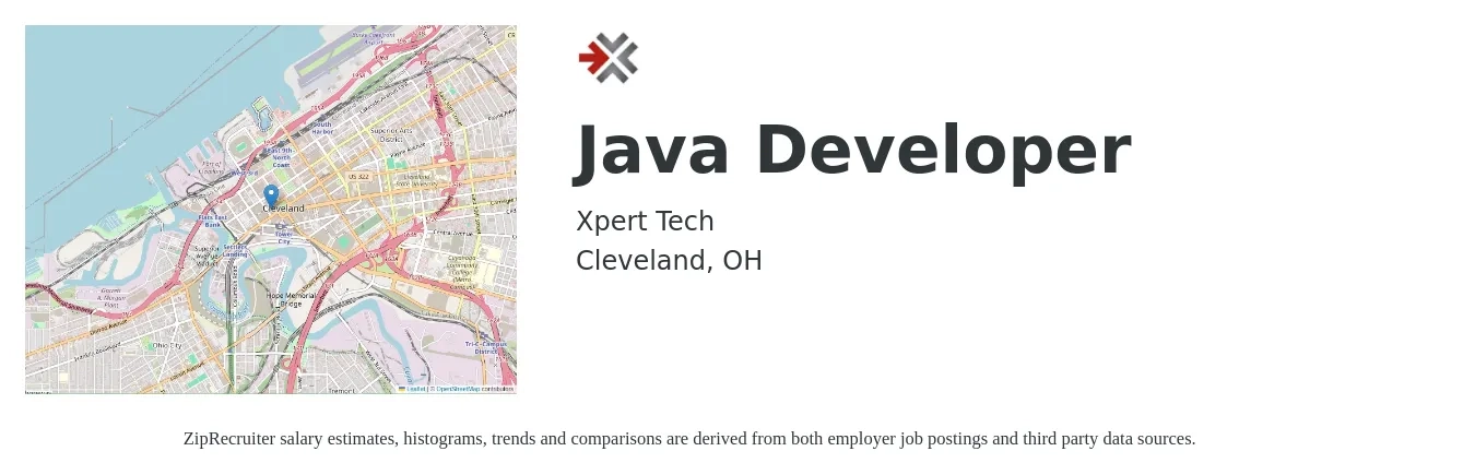 Xpert Tech job posting for a Java Developer in Cleveland, OH with a salary of $50 to $64 Hourly with a map of Cleveland location.