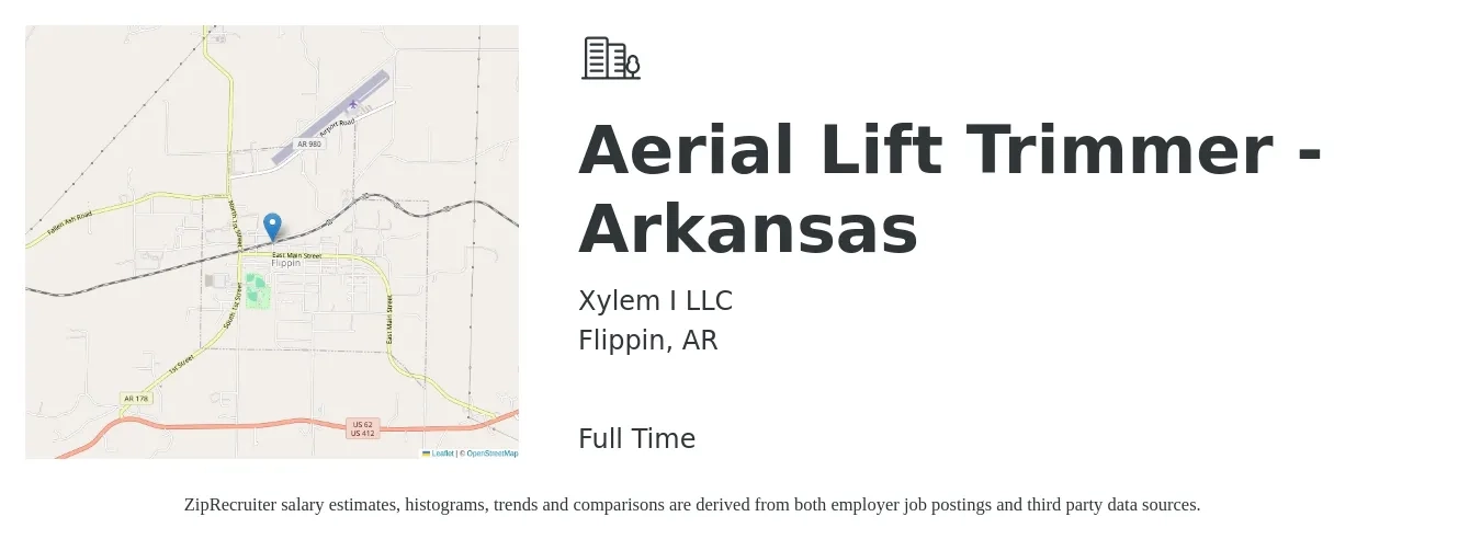 Xylem I LLC job posting for a Aerial Lift Trimmer - Arkansas in Flippin, AR with a salary of $17 to $32 Hourly with a map of Flippin location.