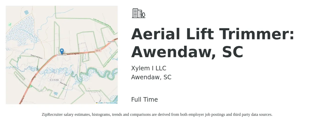 Xylem I LLC job posting for a Aerial Lift Trimmer: Awendaw, SC in Awendaw, SC with a salary of $17 to $33 Hourly with a map of Awendaw location.