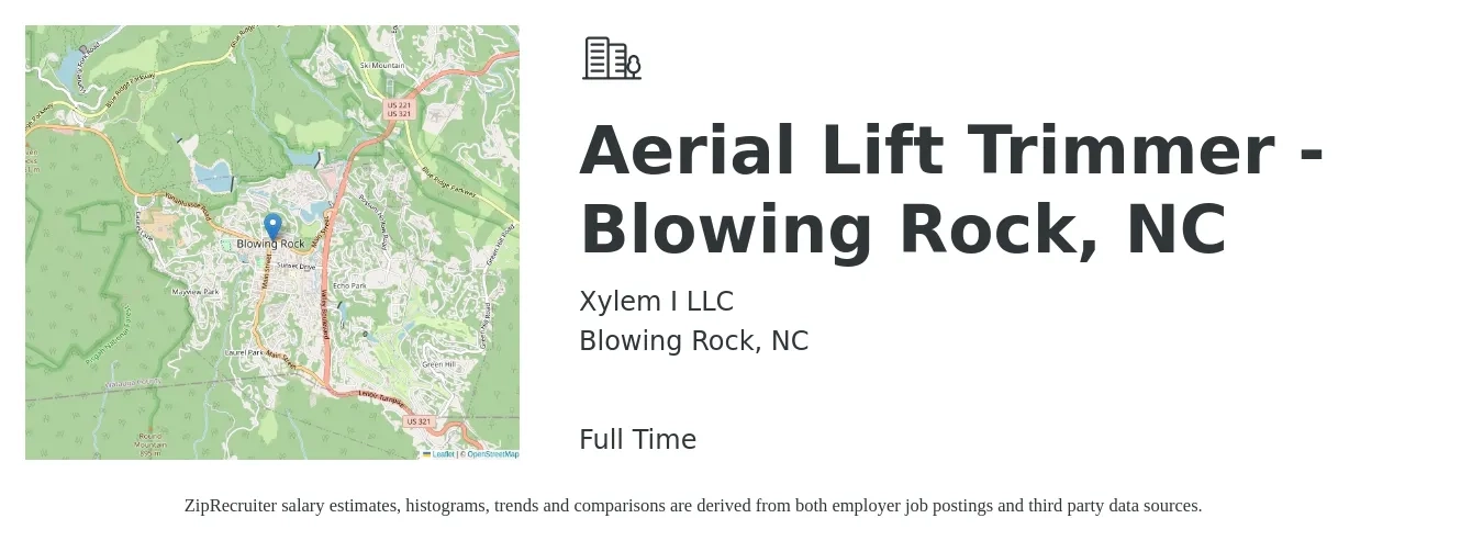 Xylem I LLC job posting for a Aerial Lift Trimmer - Blowing Rock, NC in Blowing Rock, NC with a salary of $16 to $30 Hourly with a map of Blowing Rock location.
