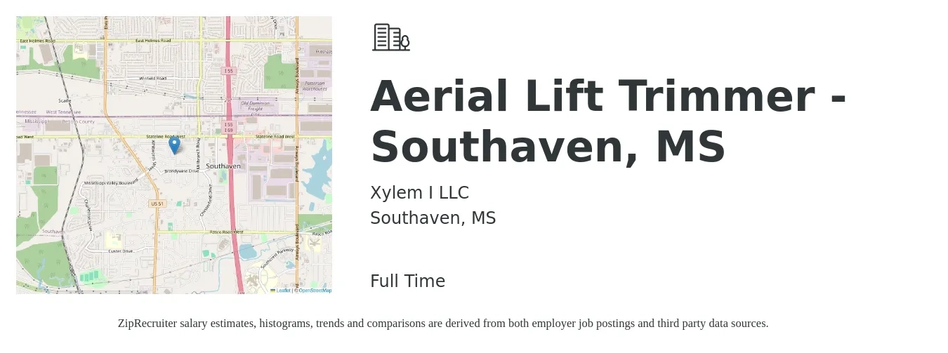 Xylem I LLC job posting for a Aerial Lift Trimmer - Southaven, MS in Southaven, MS with a salary of $17 to $32 Hourly with a map of Southaven location.