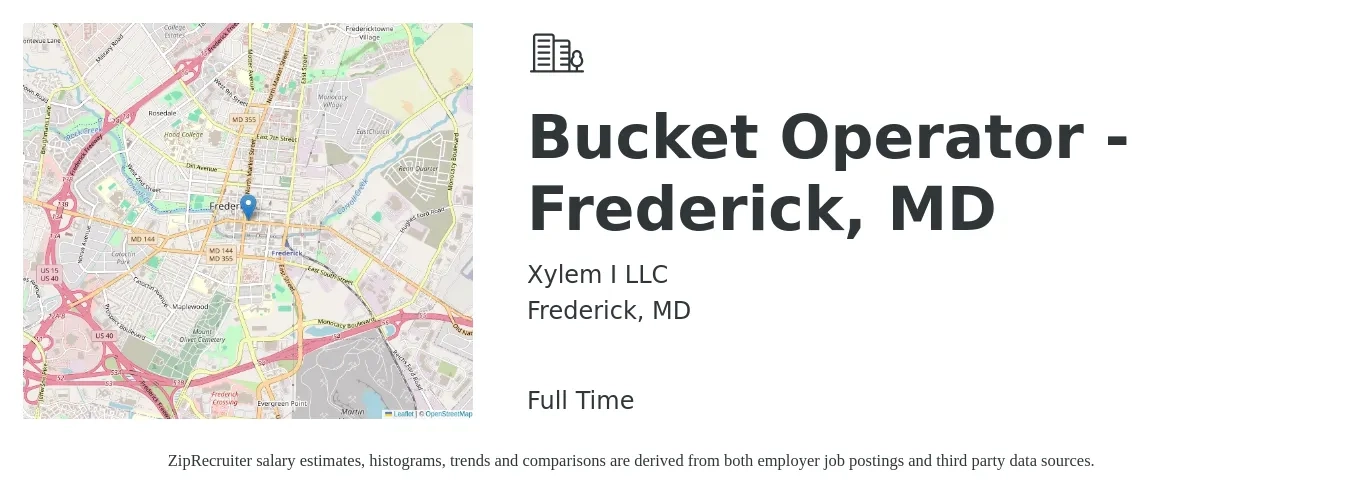 Xylem I LLC job posting for a Bucket Operator - Frederick, MD in Frederick, MD with a salary of $18 to $23 Hourly with a map of Frederick location.