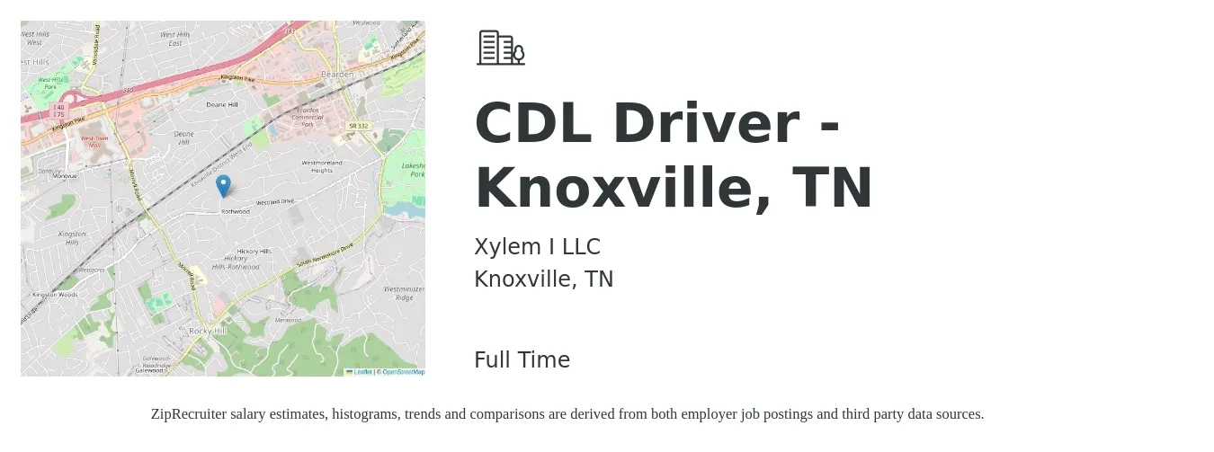 Xylem I LLC job posting for a CDL Driver - Knoxville, TN in Knoxville, TN with a salary of $24 to $41 Hourly with a map of Knoxville location.