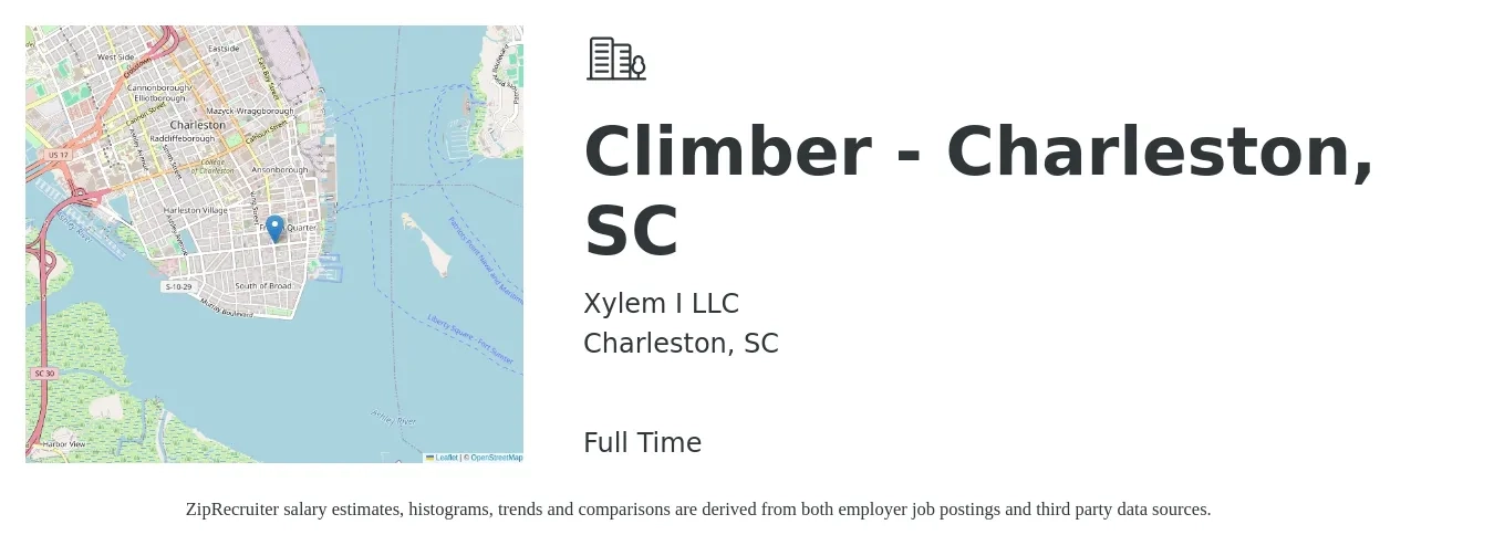 Xylem I LLC job posting for a Climber - Charleston, SC in Charleston, SC with a salary of $20 to $27 Hourly with a map of Charleston location.
