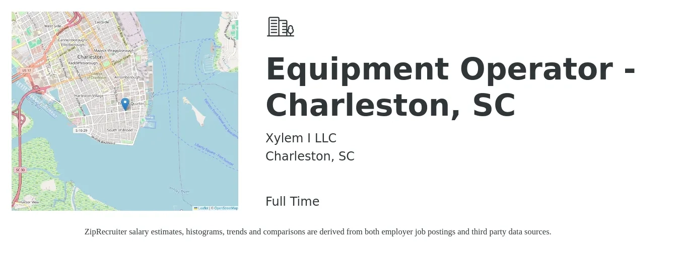 Xylem I LLC job posting for a Equipment Operator - Charleston, SC in Charleston, SC with a salary of $18 to $24 Hourly with a map of Charleston location.