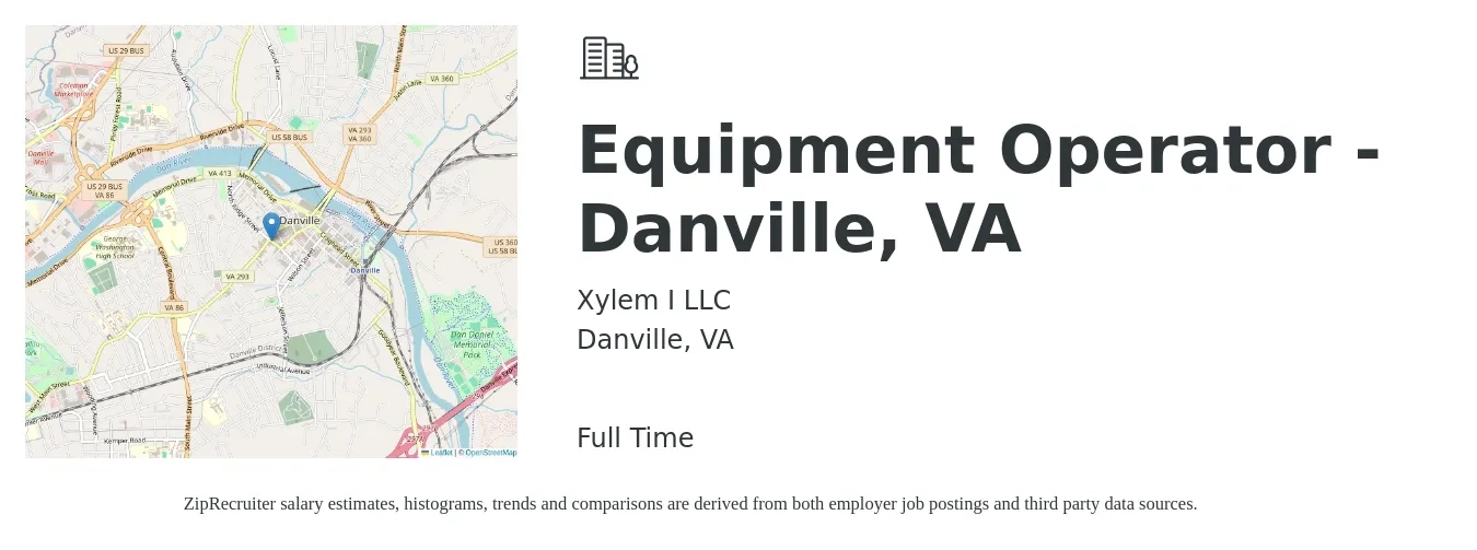 Xylem I LLC job posting for a Equipment Operator - Danville, VA in Danville, VA with a salary of $19 to $26 Hourly with a map of Danville location.