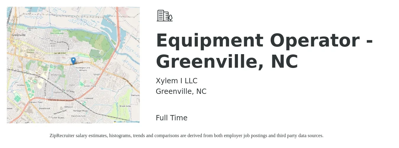 Xylem I LLC job posting for a Equipment Operator - Greenville, NC in Greenville, NC with a salary of $18 to $25 Hourly with a map of Greenville location.